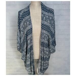 SAGE Light Blue Women's Paisley Short sleeve Kimono Shirt Top Wrap- sz M/L/XL
